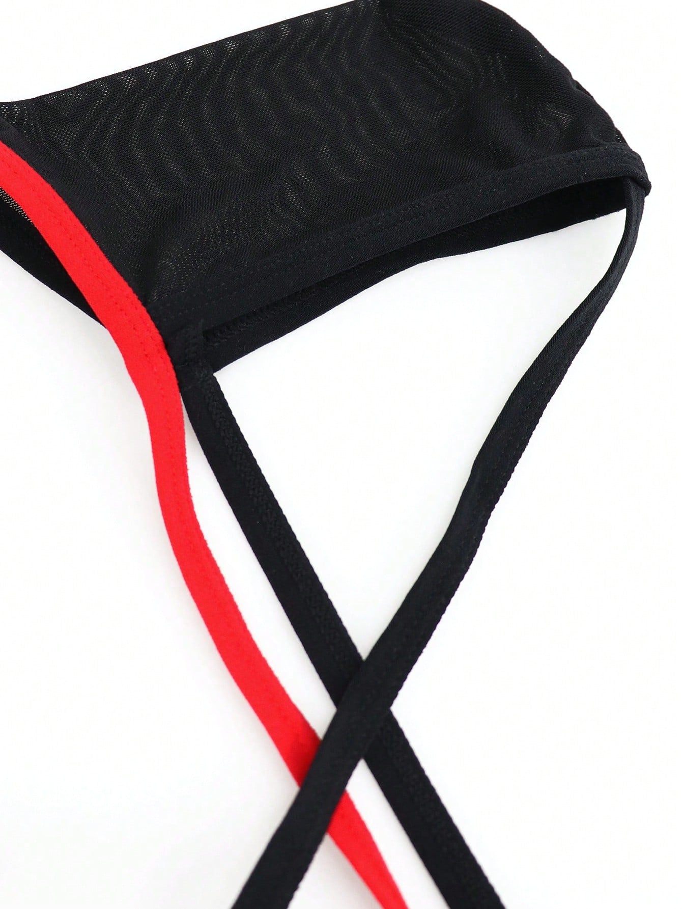 1pc Men's Black Hollow Mesh Underwear With Red Trim