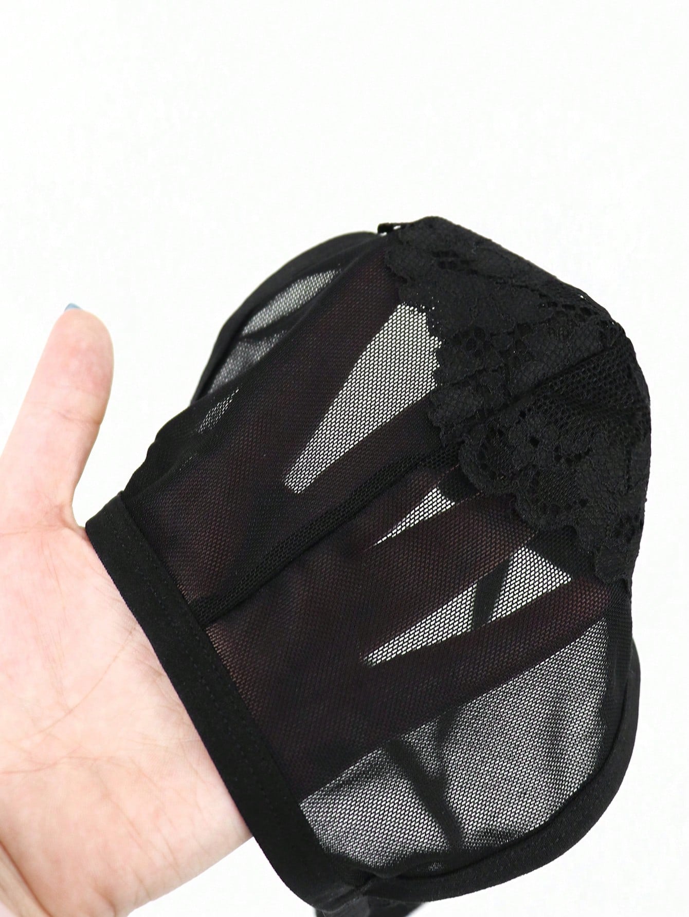 Men’s Black Mesh Short with Lace Trim, Mid-Waist Design, Lightweight Material