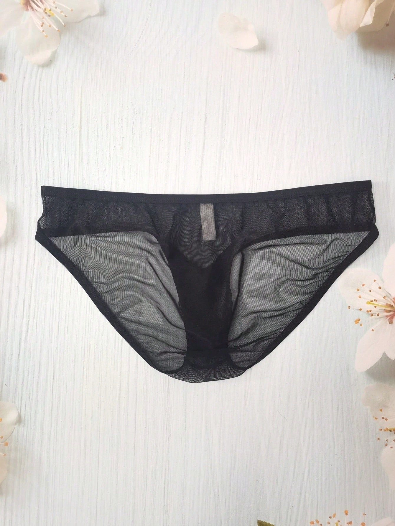 1pc Men's Black Elastic Mesh Low Waist Elephant Print Briefs