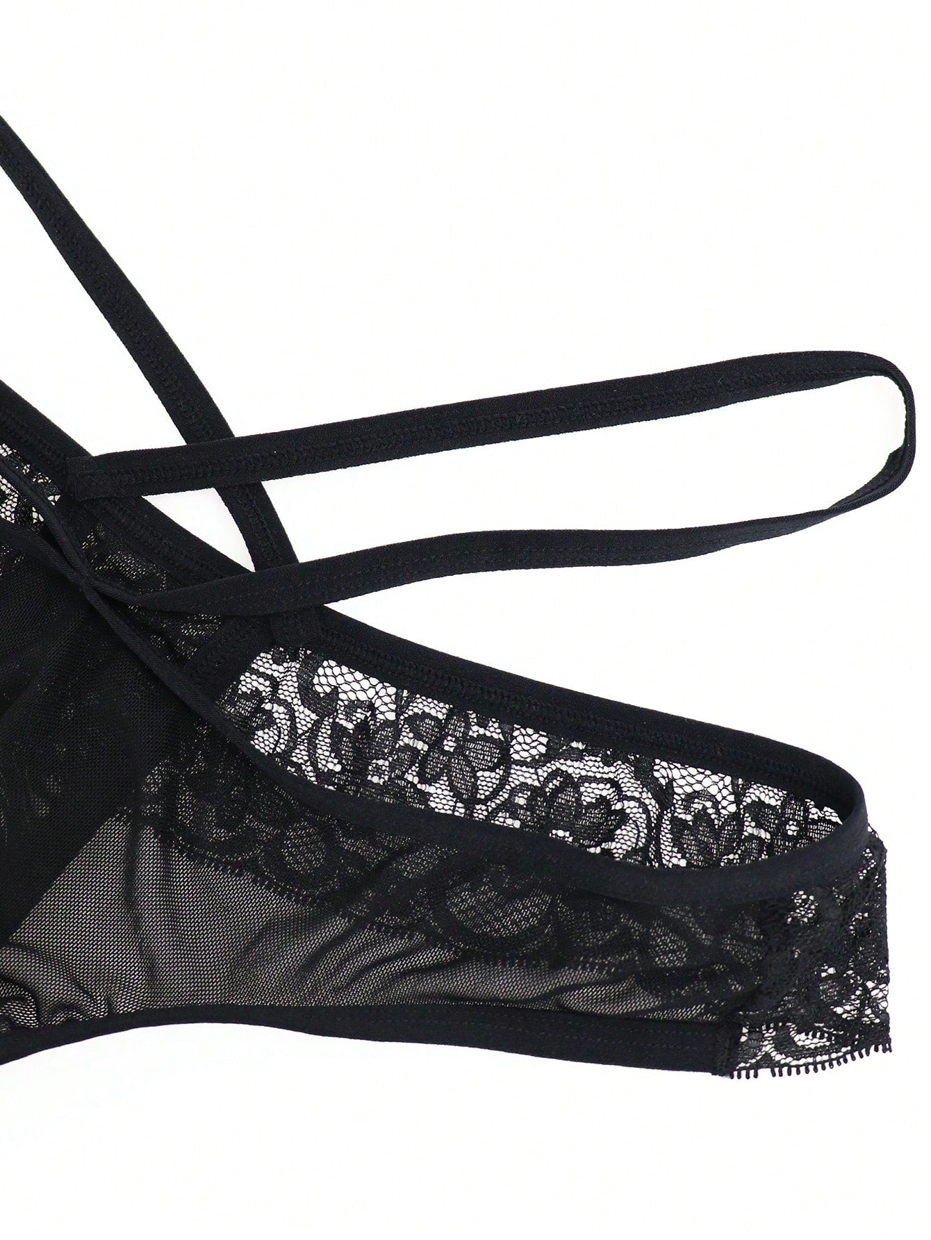 Men’s Black Mesh Short with Lace Waist Trim, Lightweight Fabric, Simple Design