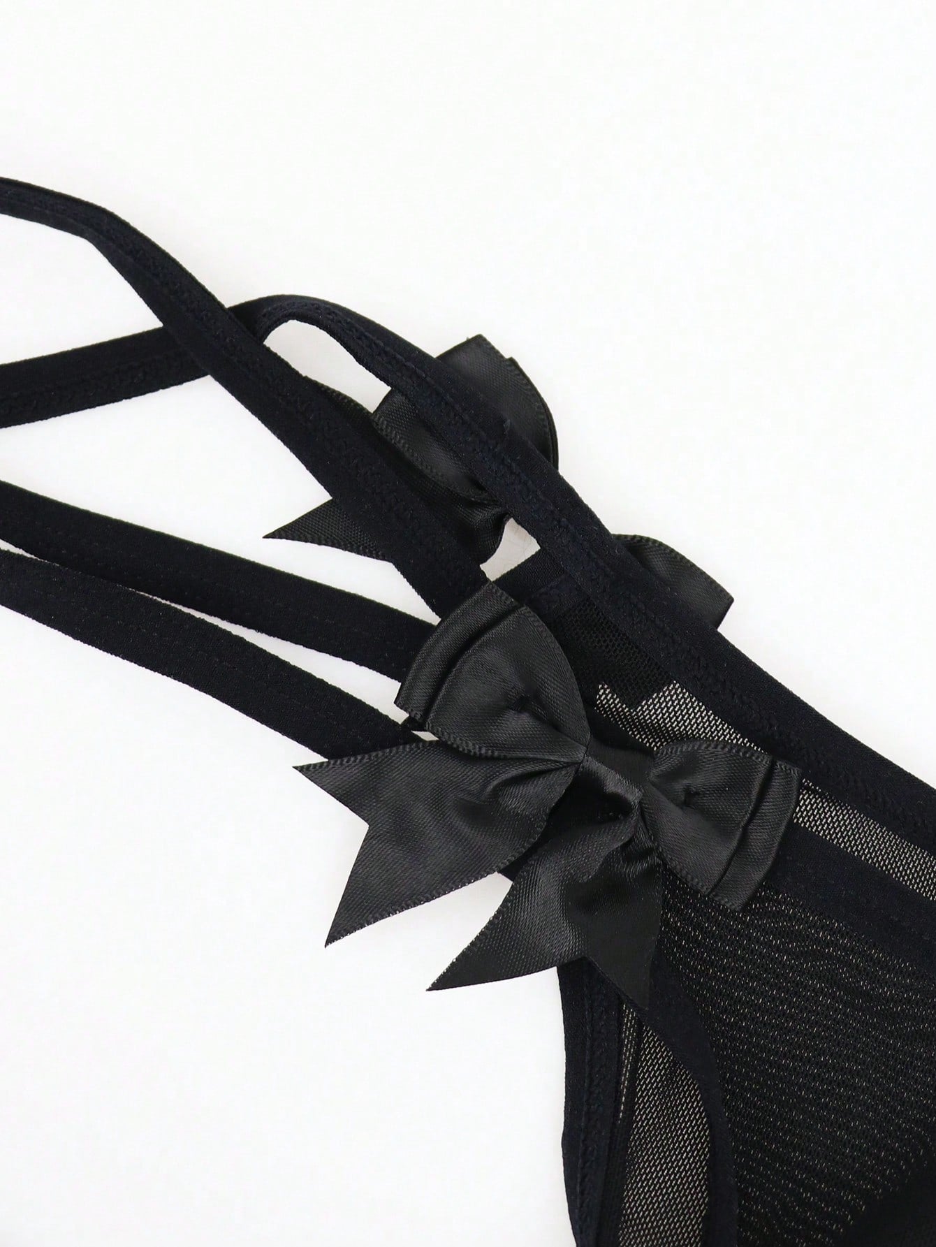 1pc Men’s Black Mesh Fabric Short With Bow Detail, Pattern Design, For Everyday Use