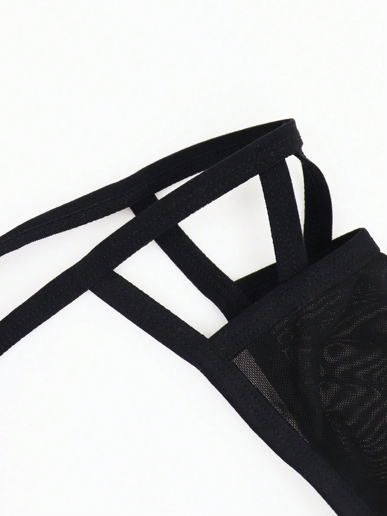 Men's Black Hollow Mesh Mid Waist Thong Underwear