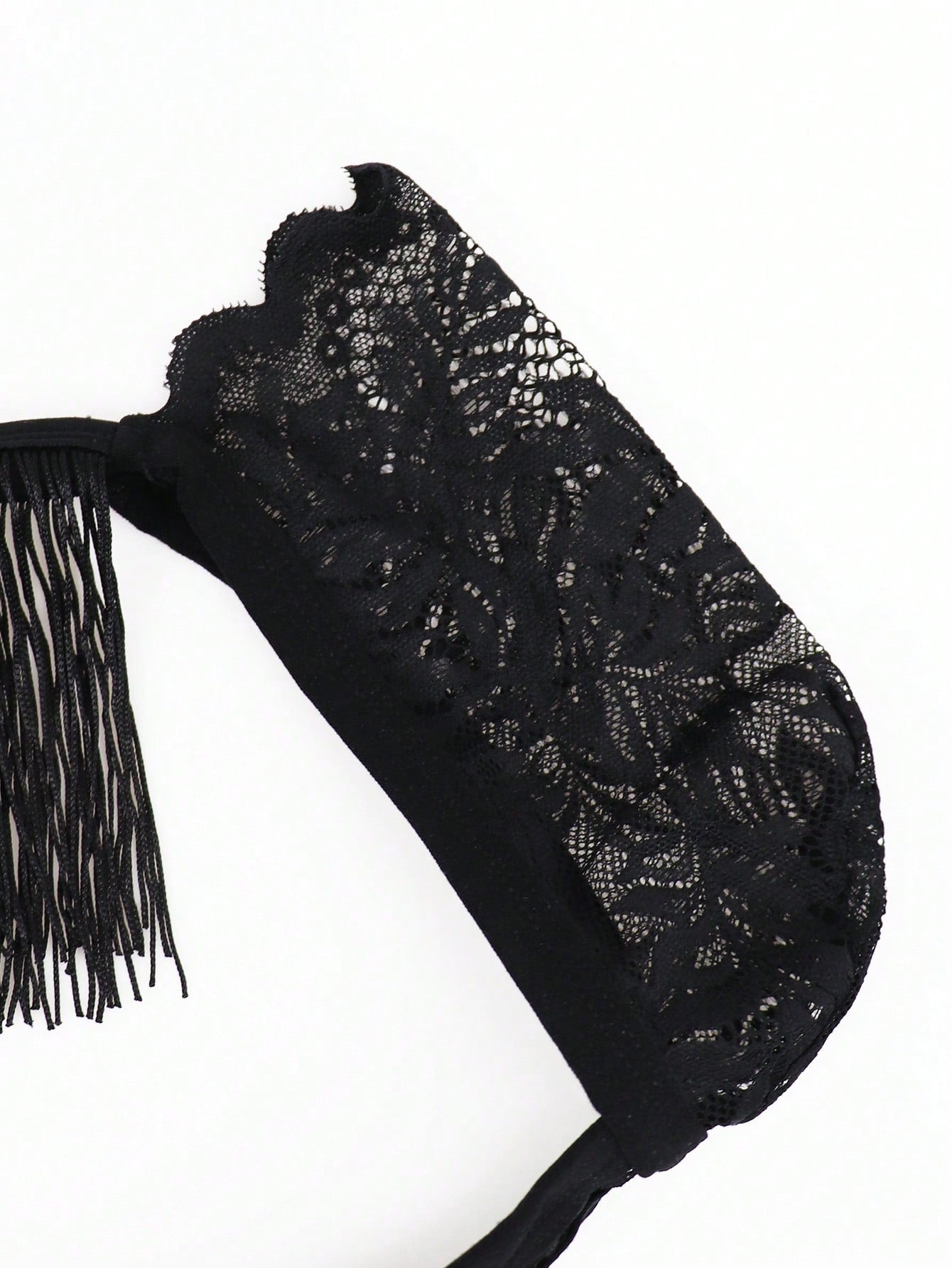 Men's Black Lace Tassel Mid Waist Briefs