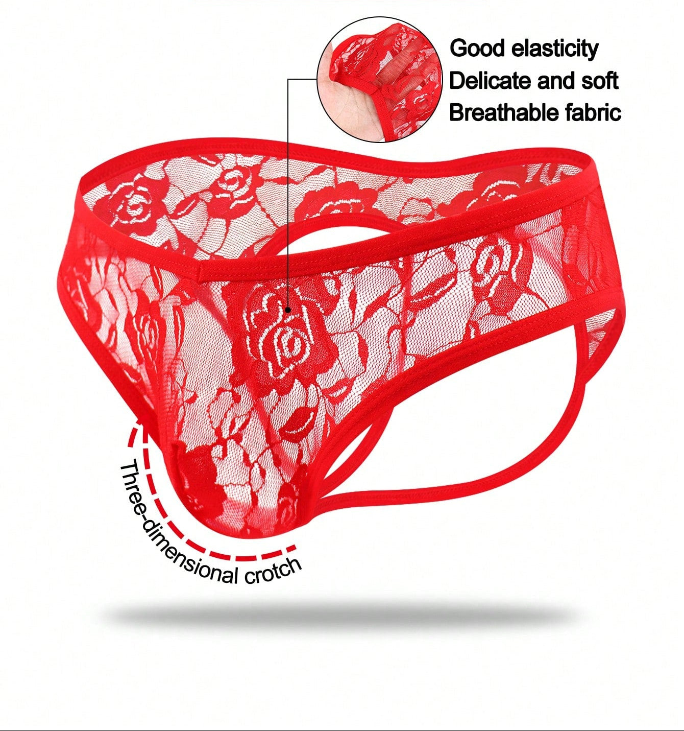 1pc Men’s Short with Black Rose Lace Trim Detail, Lightweight Material, Clean Design