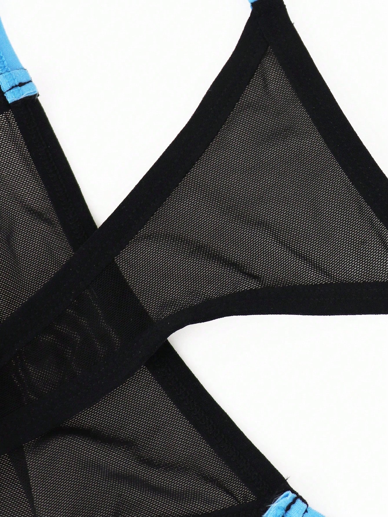 Men's Black Hollow Mesh Waist Underwear With Blue Trim