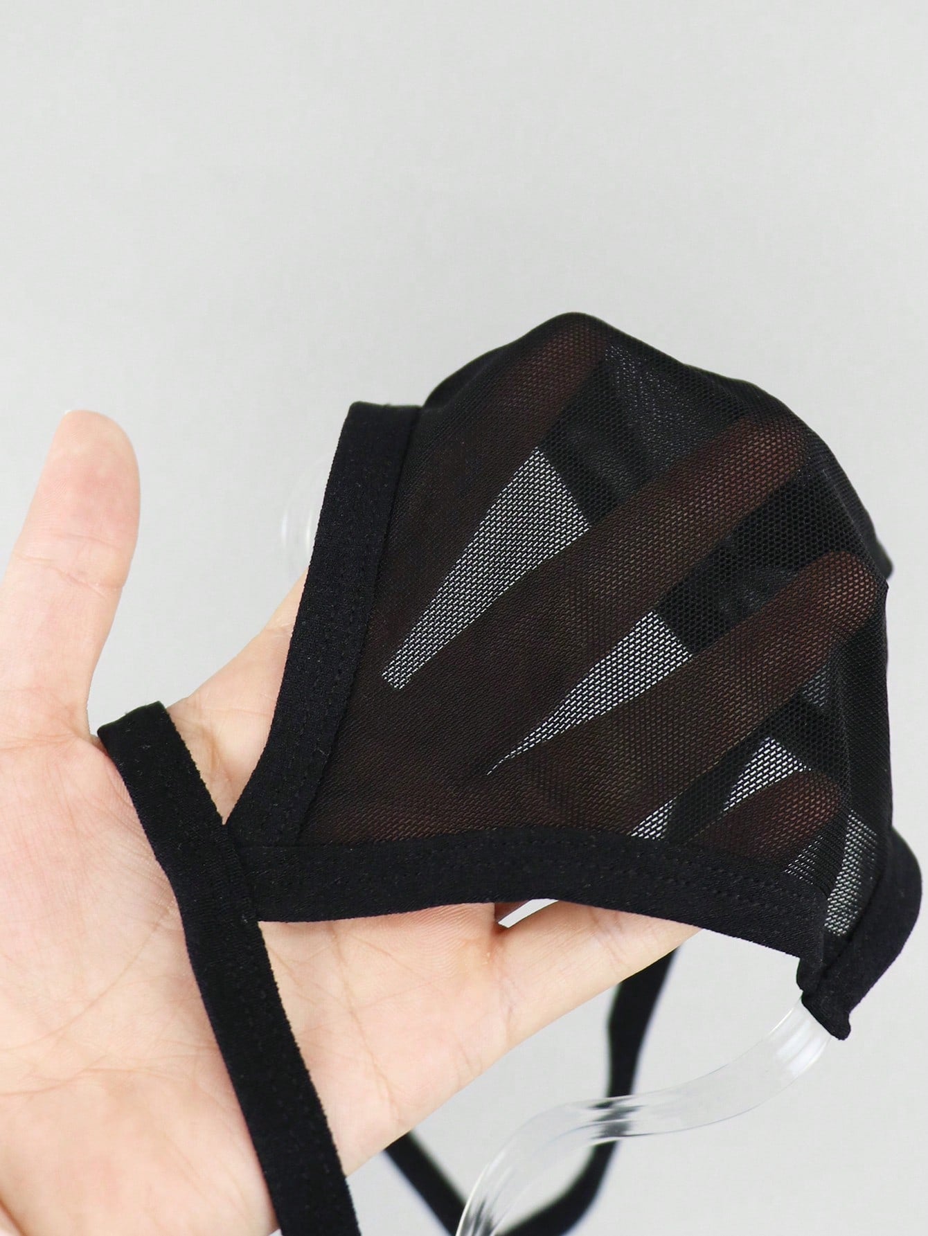 Men's Black Mesh Mid Waist Briefs With Hollow Design