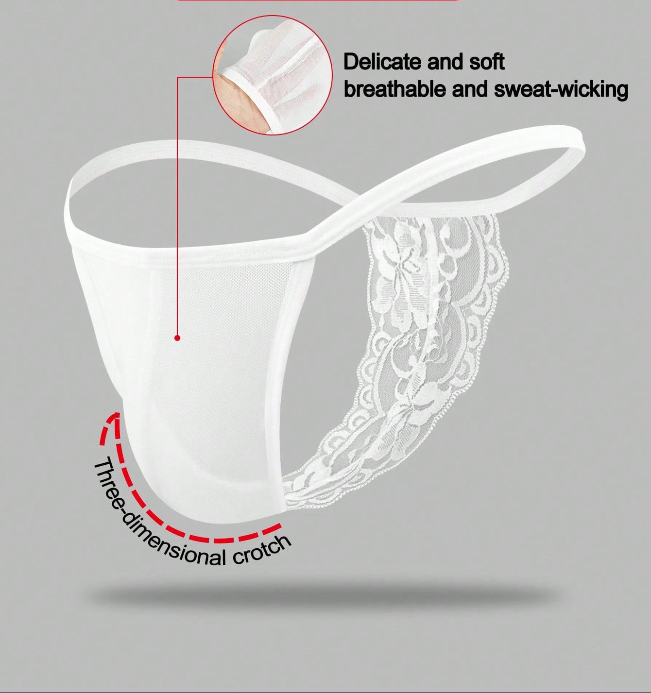 1pc Men’s Black Mesh Short with Lace Trim at Waist, Lightweight and Breathable Fabric