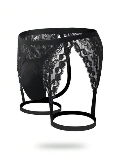 Men’s Lace Patchwork Hollow-Out Briefs – Perfect for Dates
